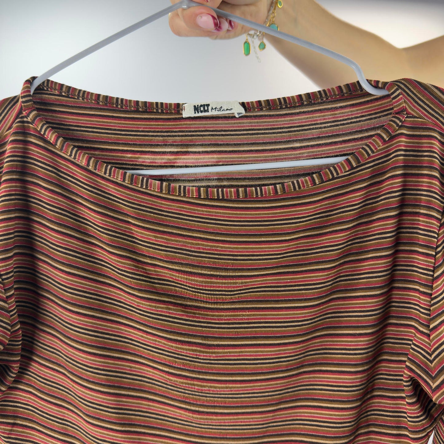 Nclt Milano Striped Long Sleeve Fitted Top for Women- SIZE S