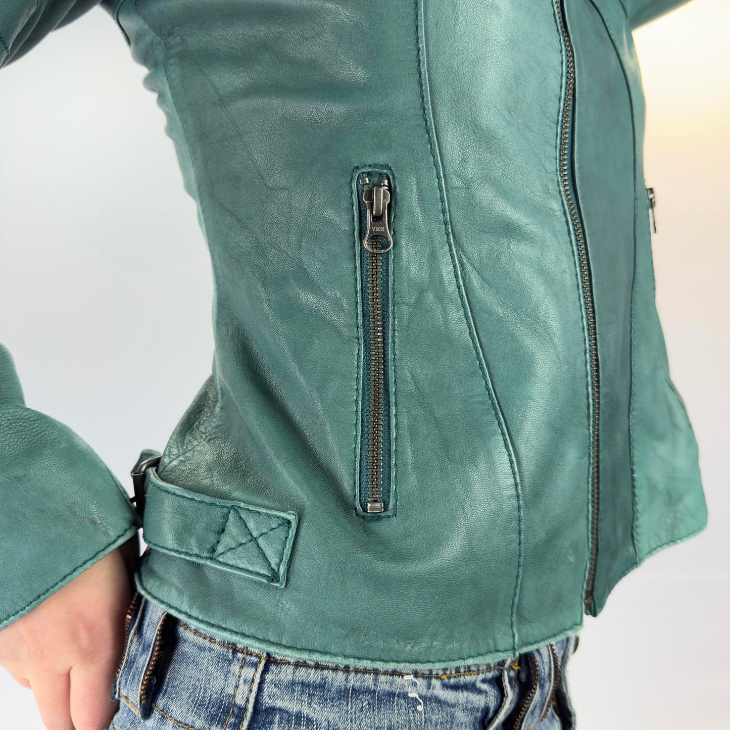 Street One Teal Green Leather Jacket- SIZE S