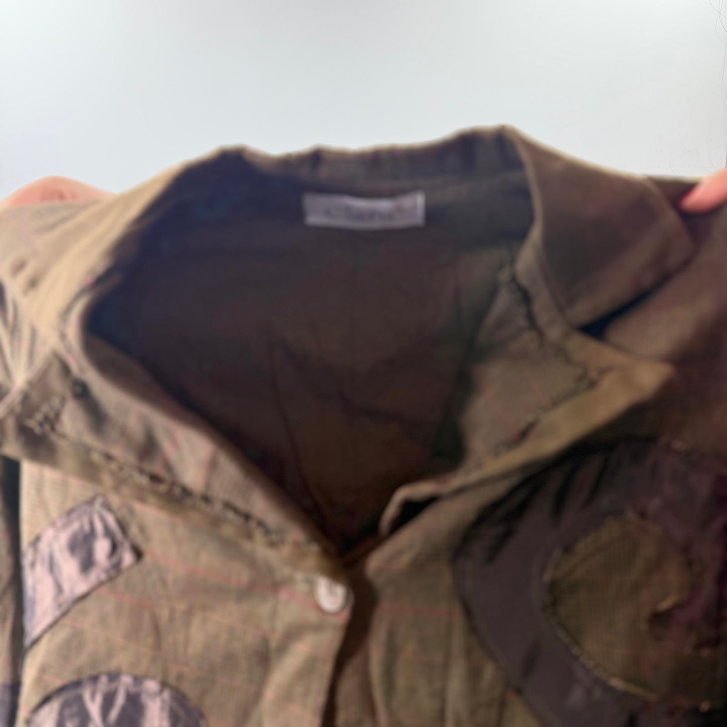 Claru Brown Button-Up Blazer with Unique Patchwork Design- SIZE S