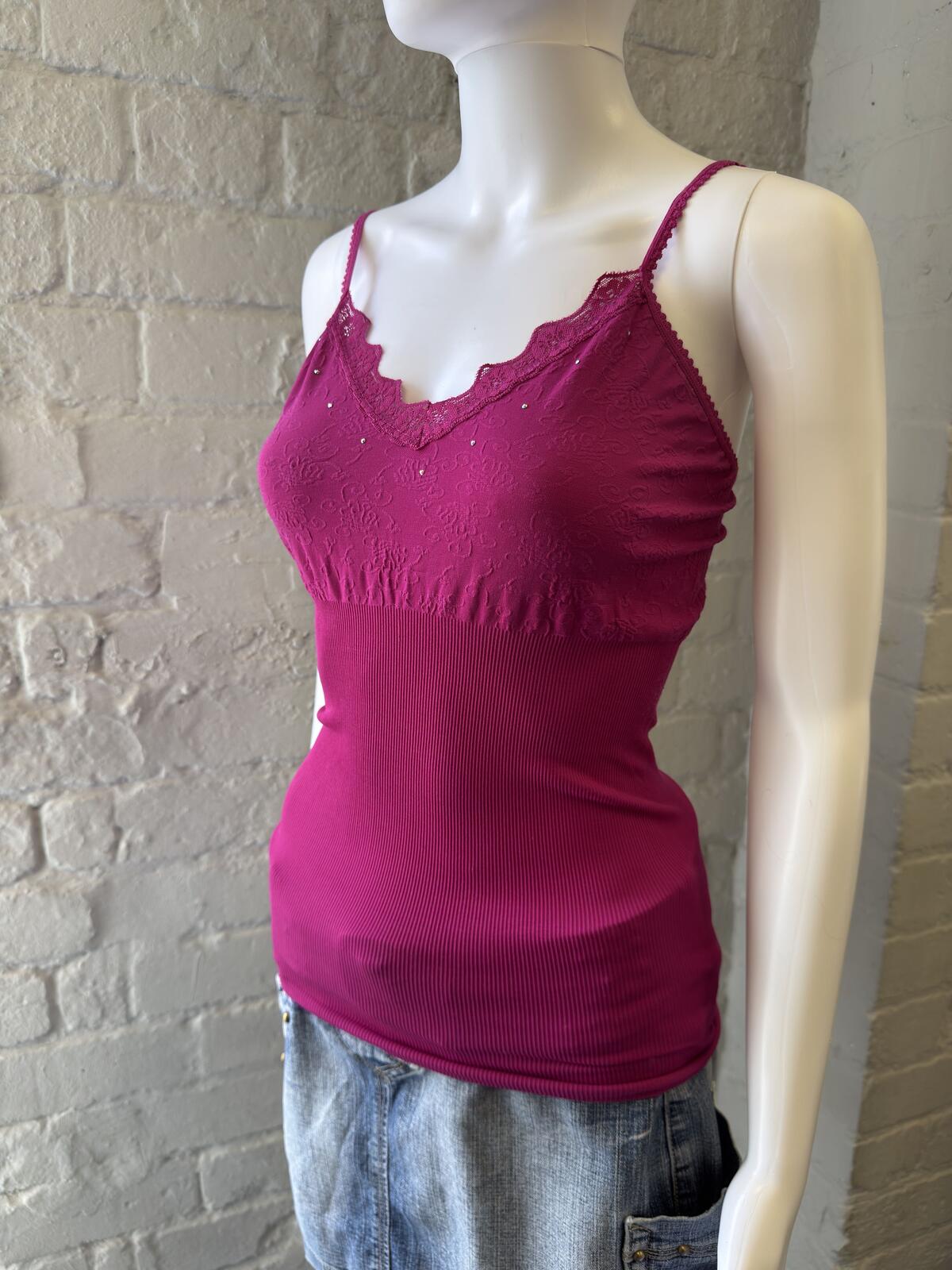 Express Magenta Lace Trim Cami Top