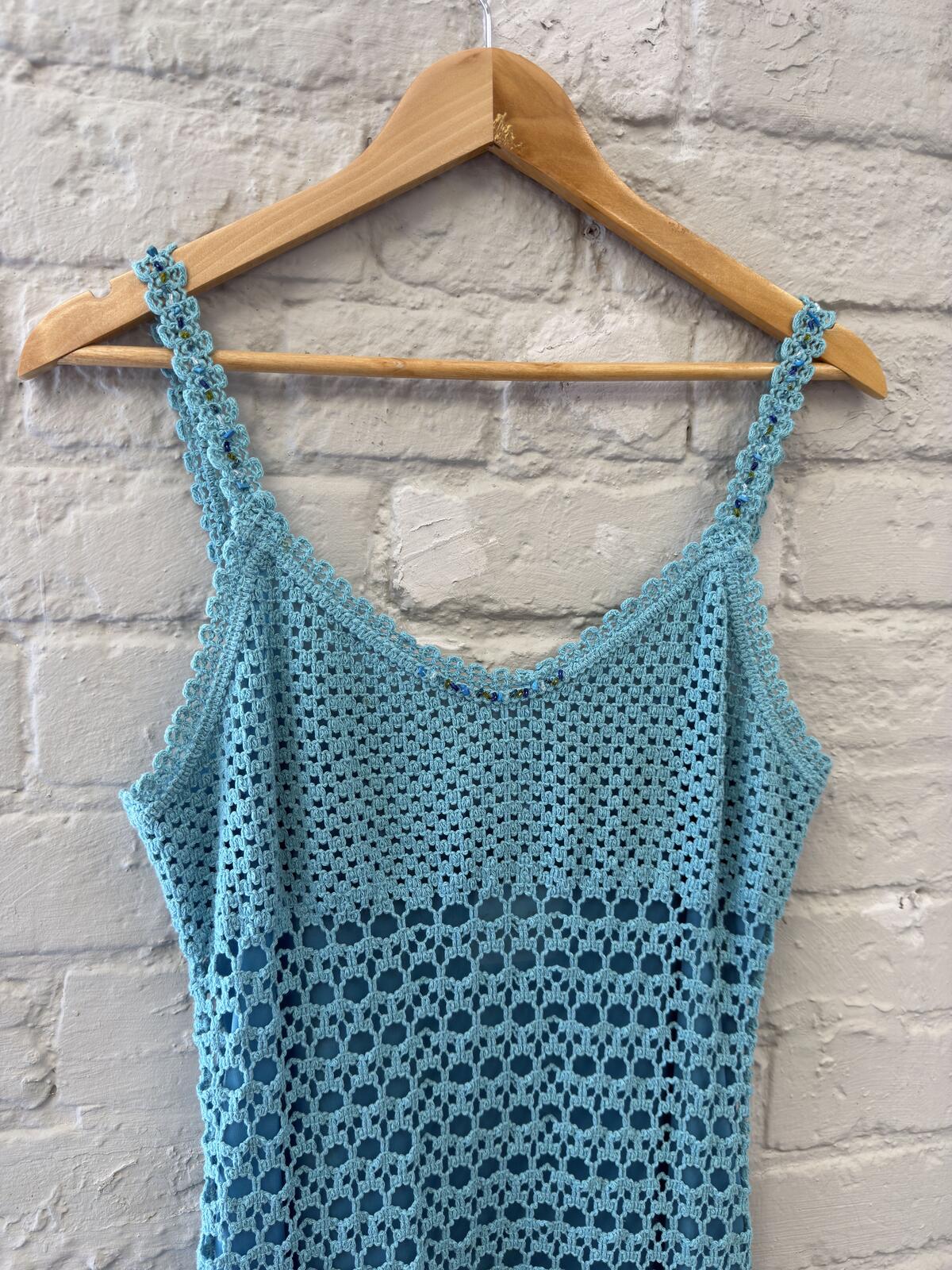 Light Blue Crochet Knit Midi Dress