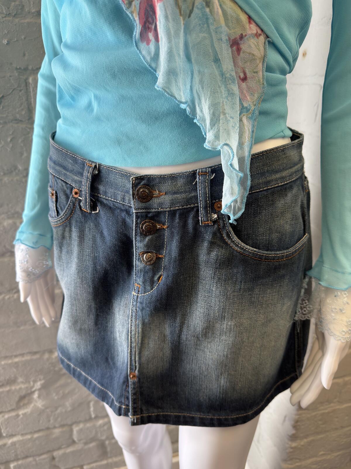 Phard Denim Mini Skirt with Button Front and Back Pockets