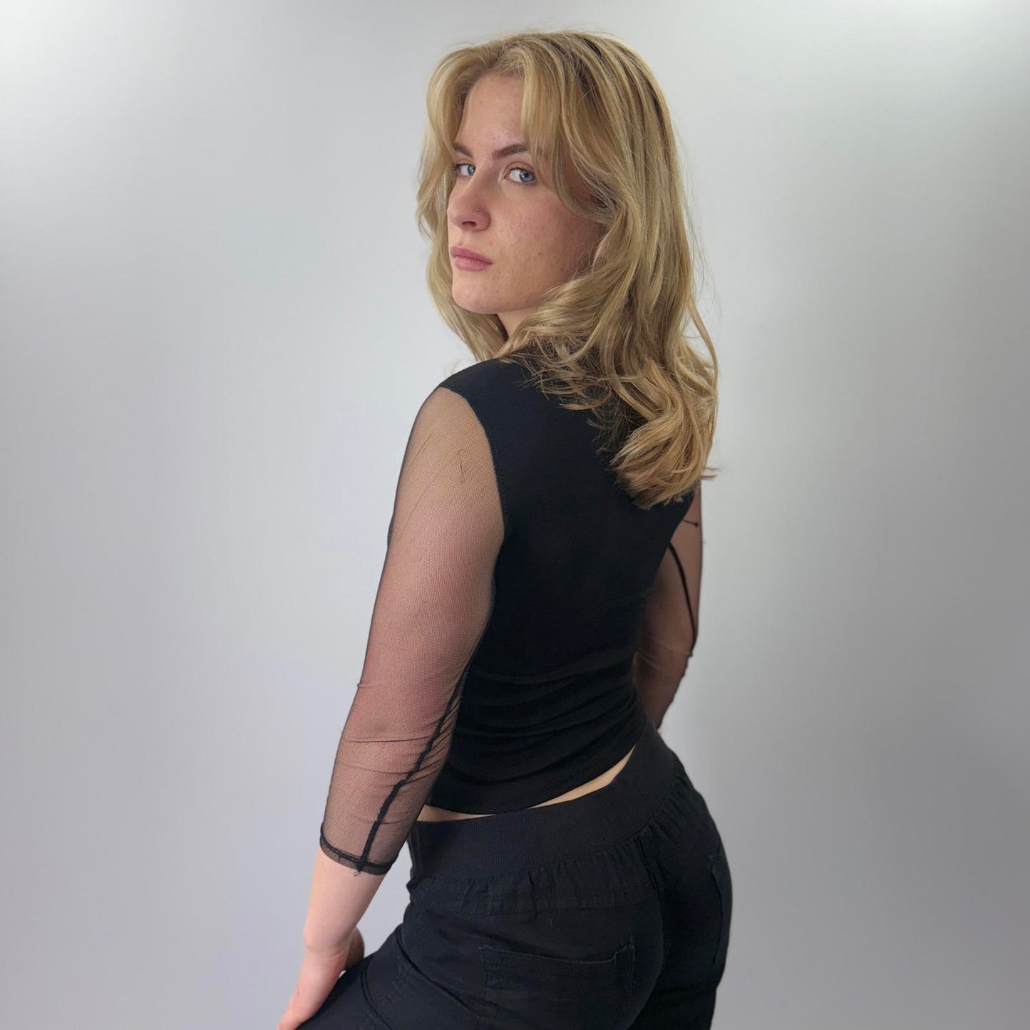 Women's Floral Mesh Sleeve Top- SIZE XS