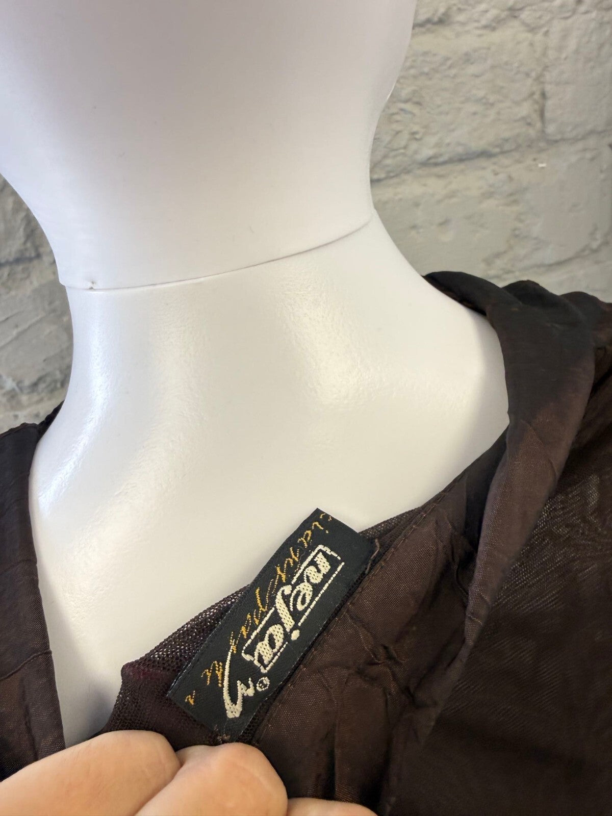 Italian Brown Sheer Long Sleeve Button-Up Top