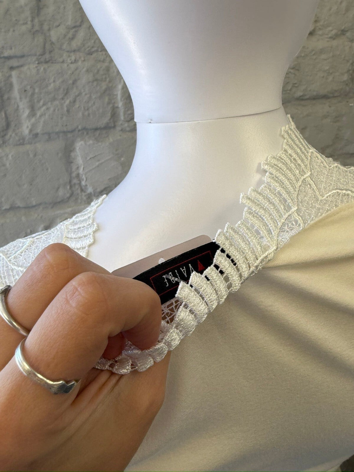 Cream Long Sleeve Top with Lace Trim Detail