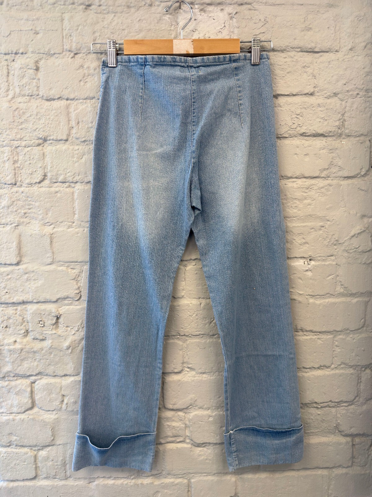 Light Blue Denim Capris with Cuffed Hem
