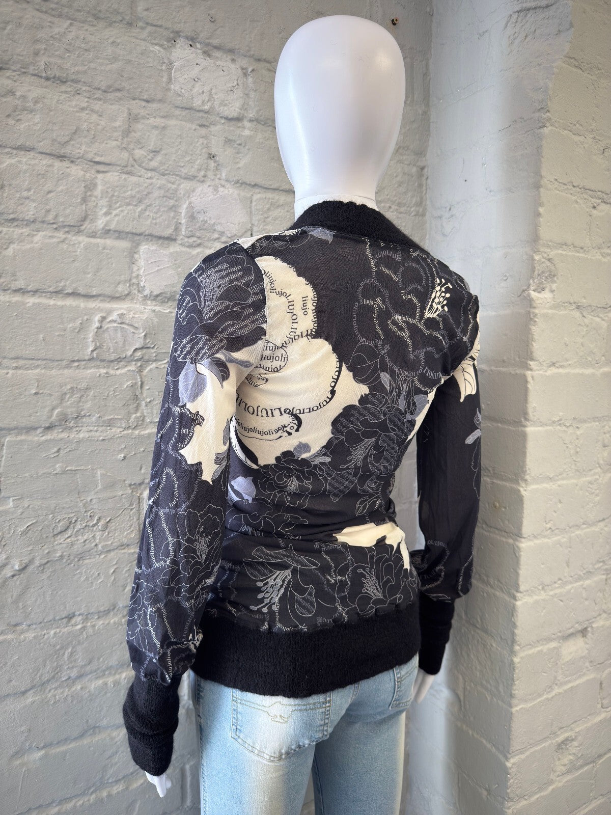 Liu Jo Mesh Floral Black and White V-Neck Top