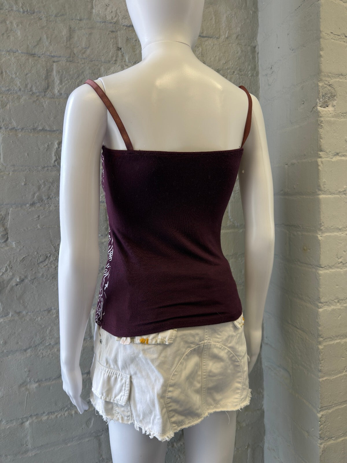 Purple Sequin and Printed Spaghetti Strap Top
