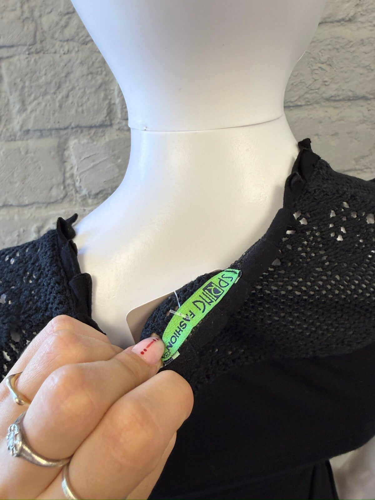 Black Crochet Shoulder Detail Fitted Top