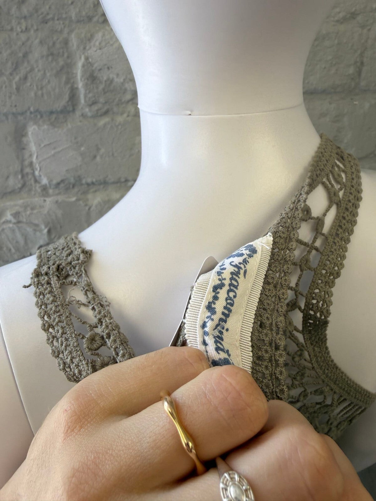 Olive Green Lace Detail Dress