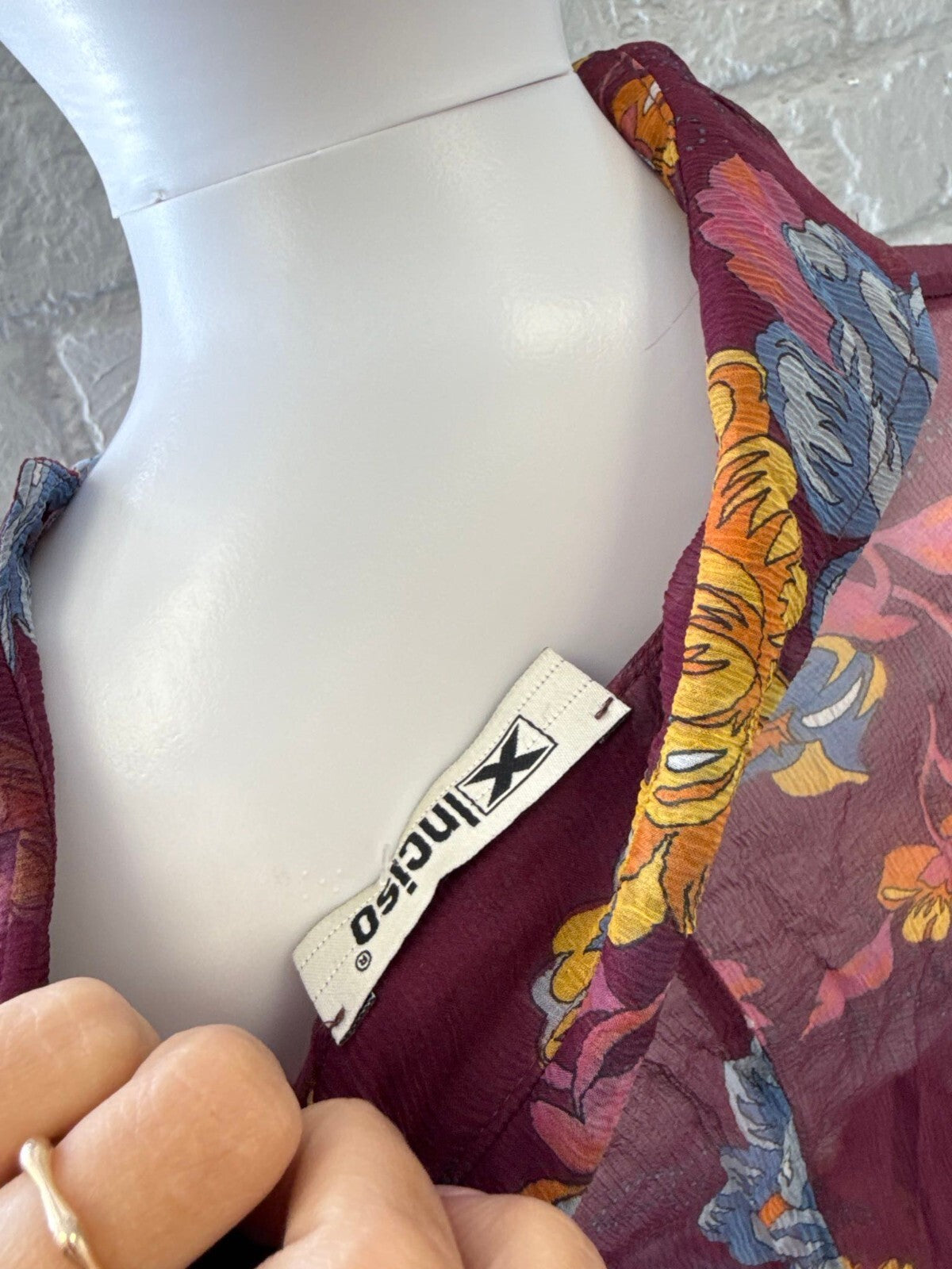 Sheer Floral Button-Up Shirt in Burgundy