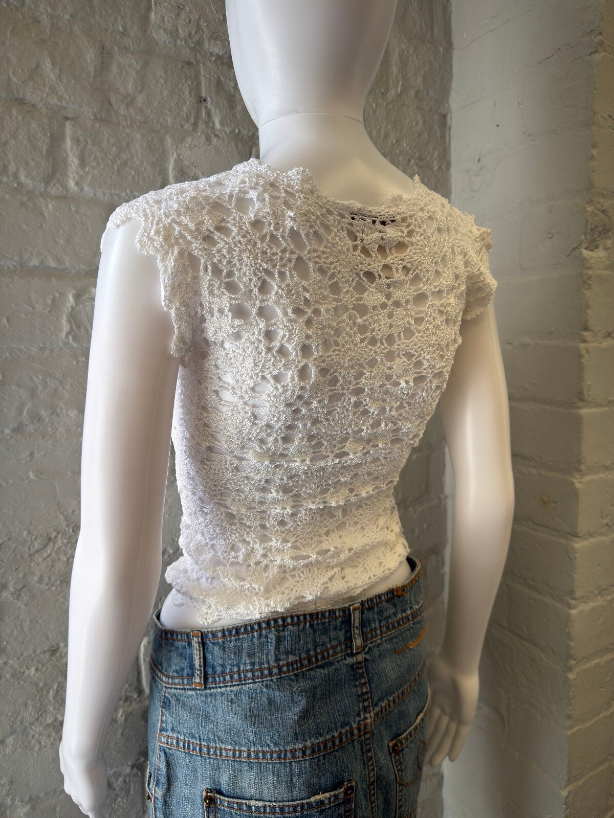 White Crocheted Cap Sleeve Top
