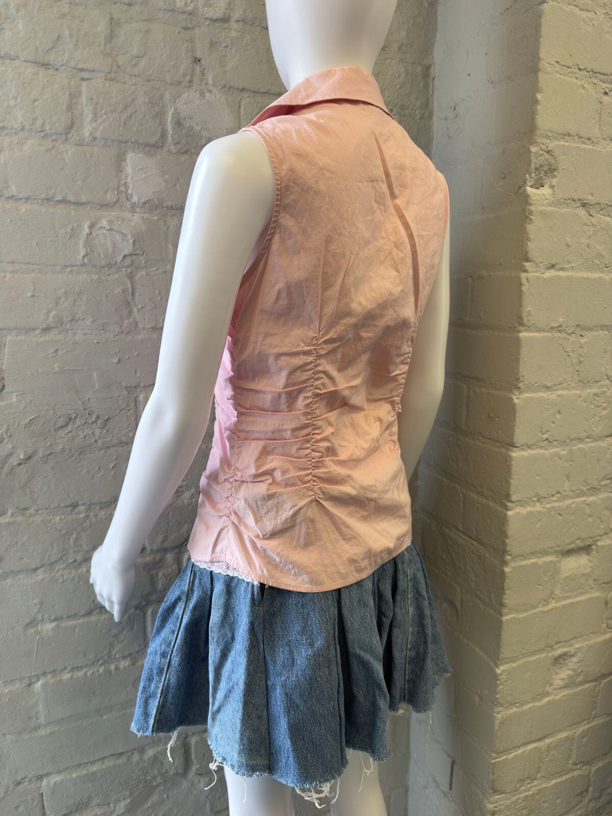 Jennyfer 2000s Pink Button-Up Ruched Shirt