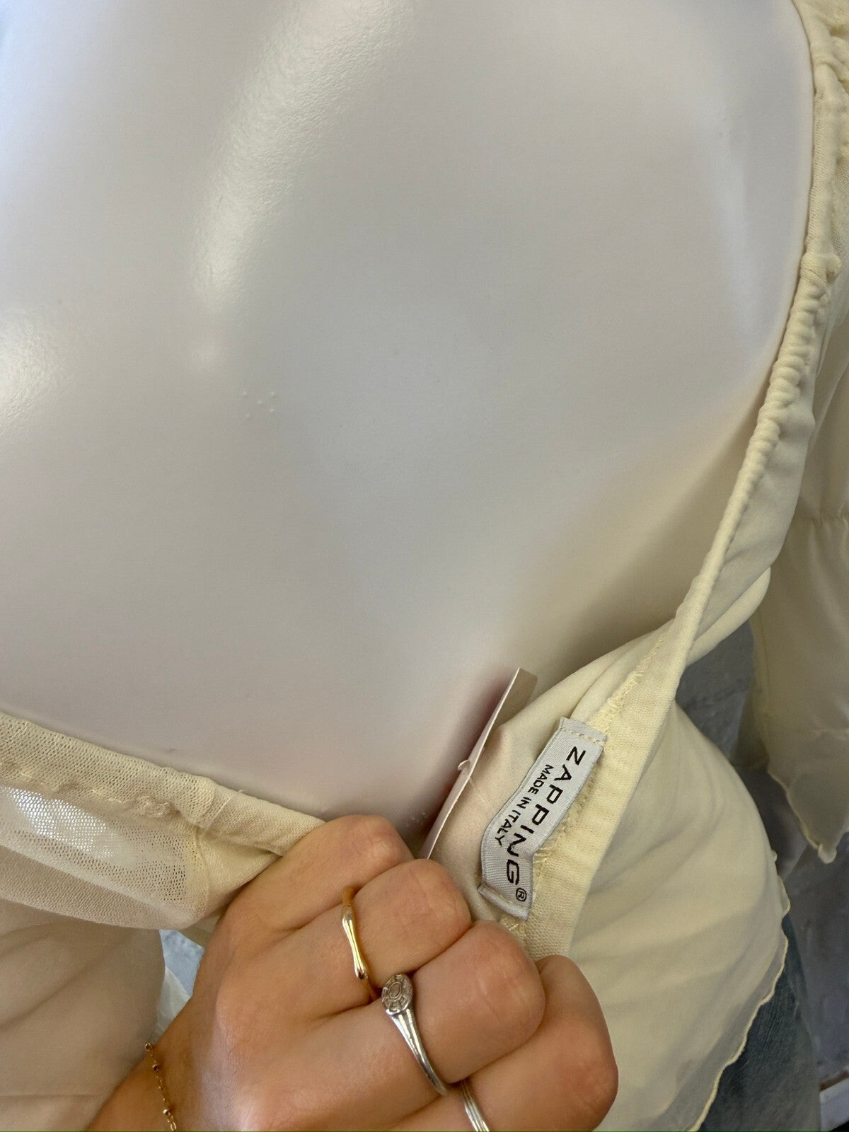 2000s Cream Sheer Long Sleeve Top with Bow Detail
