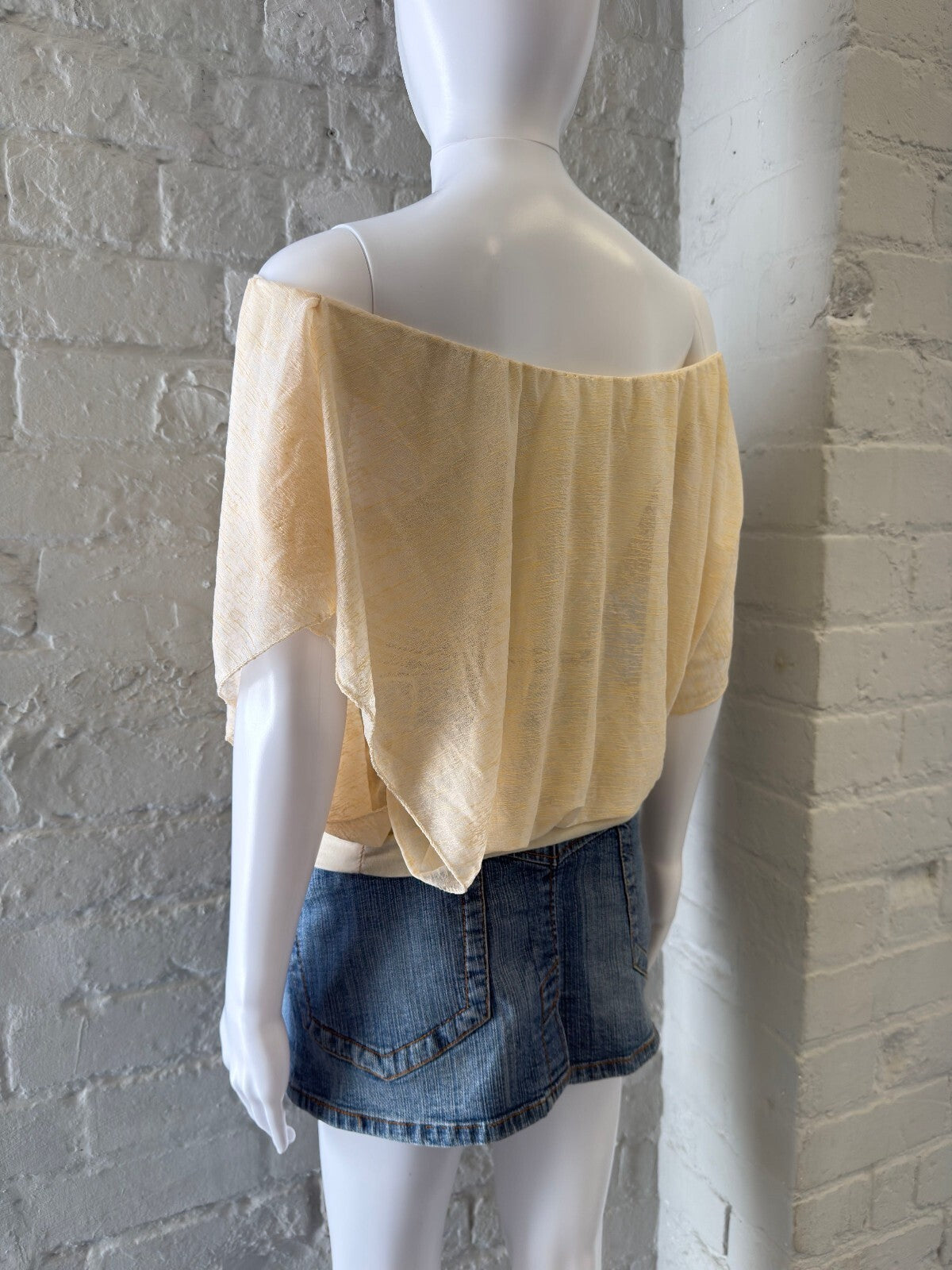 Cream Off-Shoulder Blouse with Batwing Sleeves