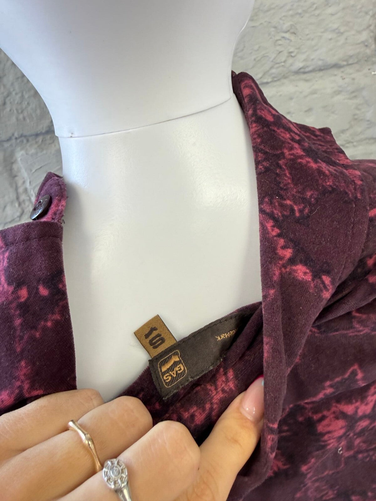GAS Long Sleeve Button-Up Shirt in Burgundy and Pink
