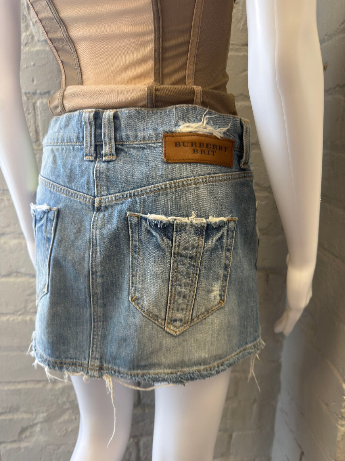 Burberry Brit Denim Mini Skirt with Frayed Hem