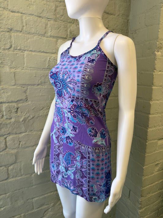 Purple Paisley Mini Dress with Spaghetti Straps
