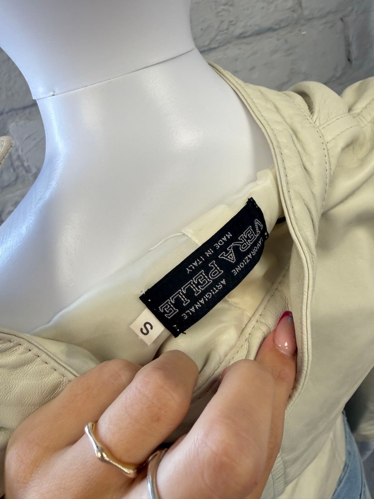 Ruched Cream Leather Jacket