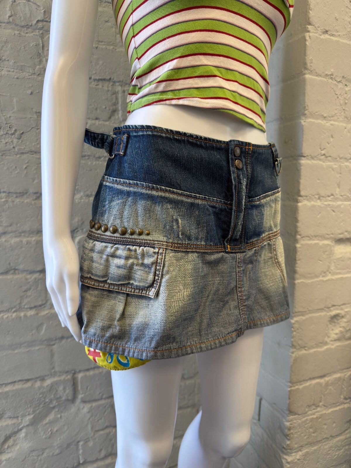 Denim Mini Skirt with Patchwork Design