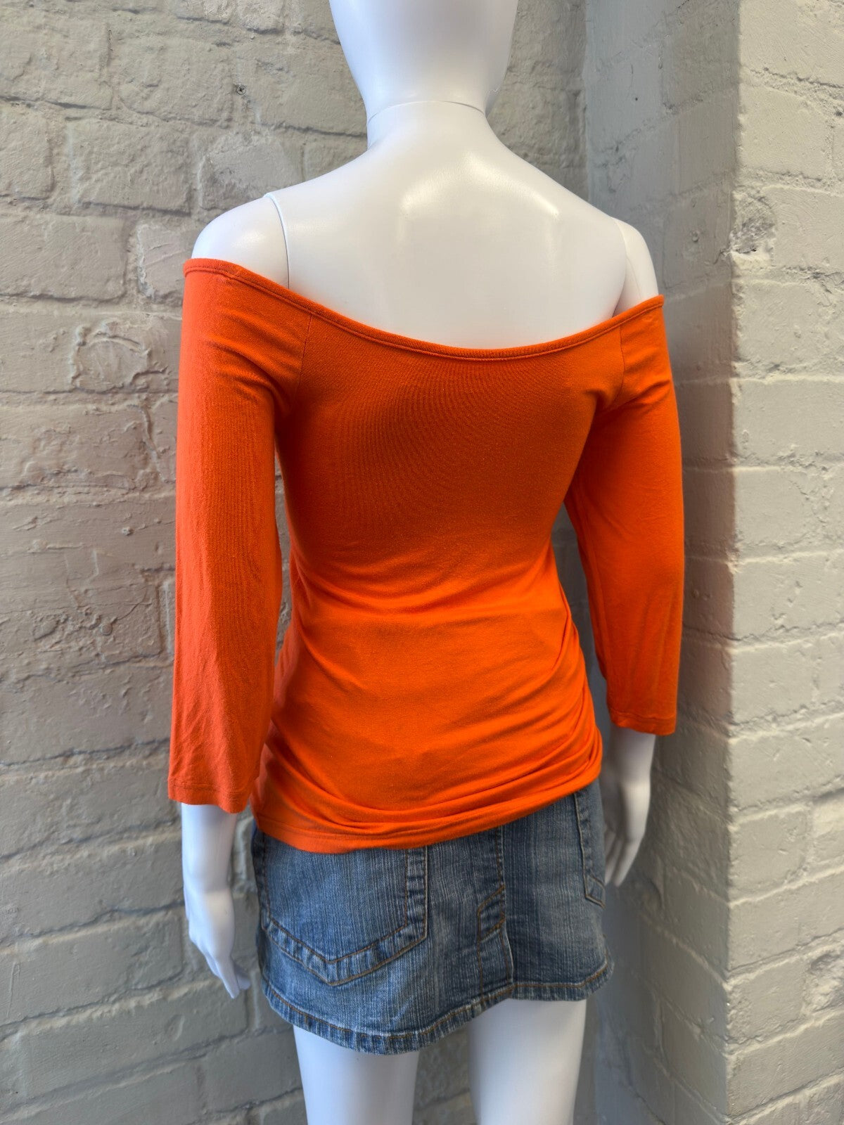 Orange Off-Shoulder Top with Beaded Fringe Detail