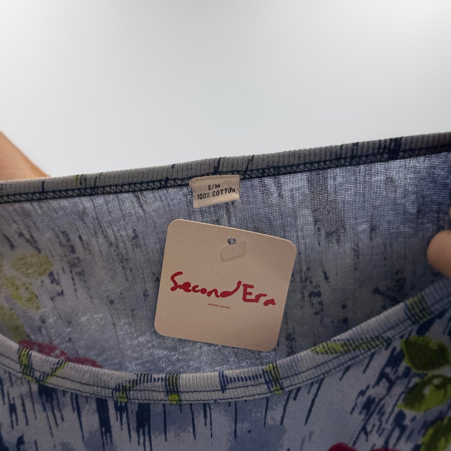 Blue Floral Print Sleeveless Tank Top- Size S/M