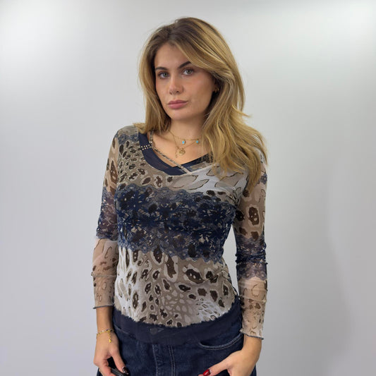 Vintage Long Sleeve Sheer Leopard Print Top- SIZE M