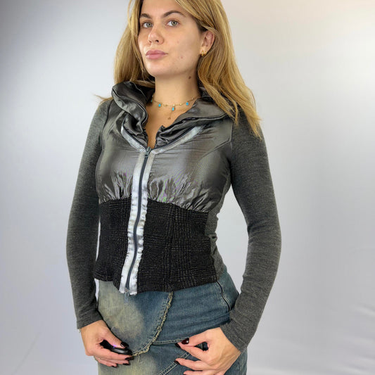 Long Sleeve Top with Shiny Front and Textured Waist - Size S/M