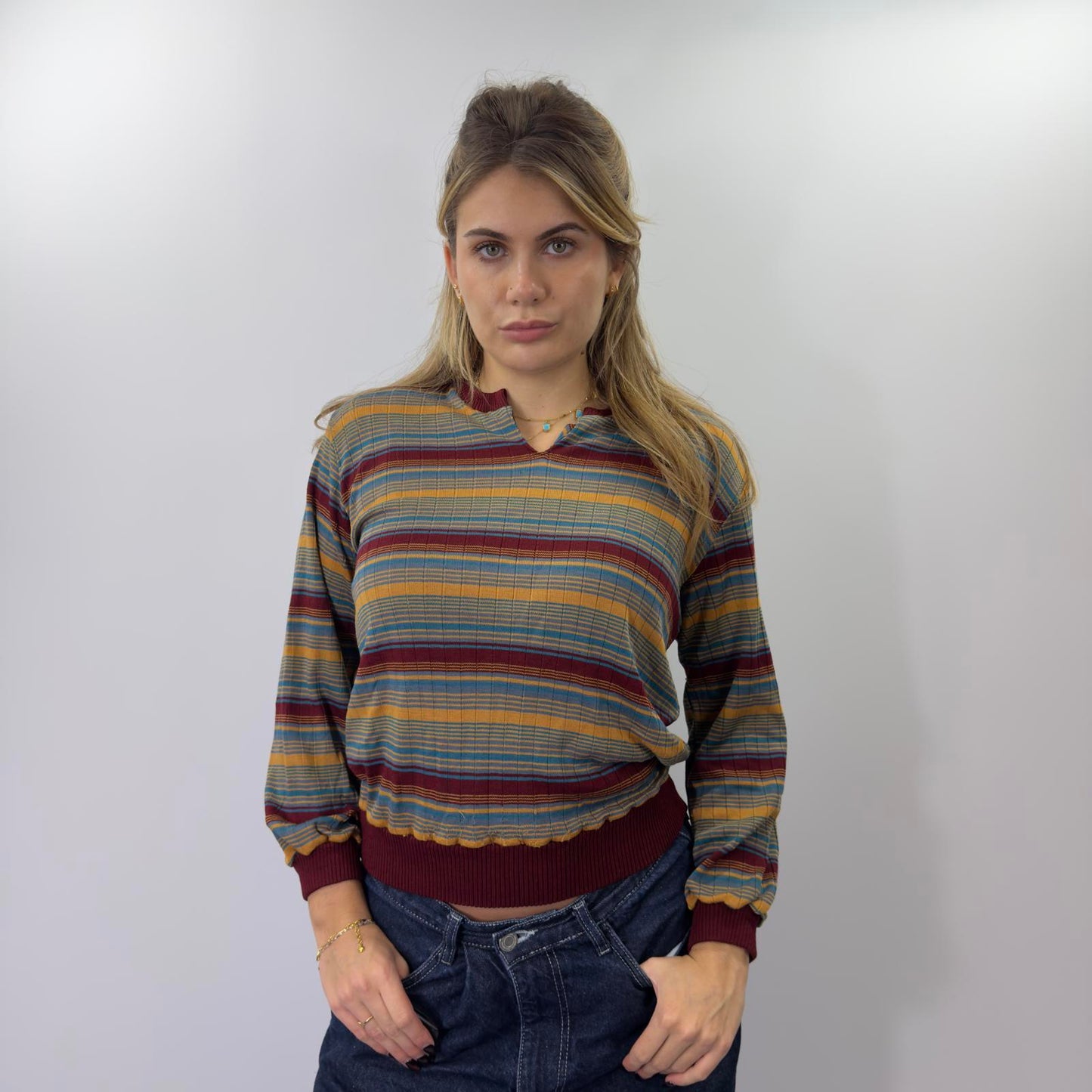 90s Striped Long Sleeve Jumper - SIZE M