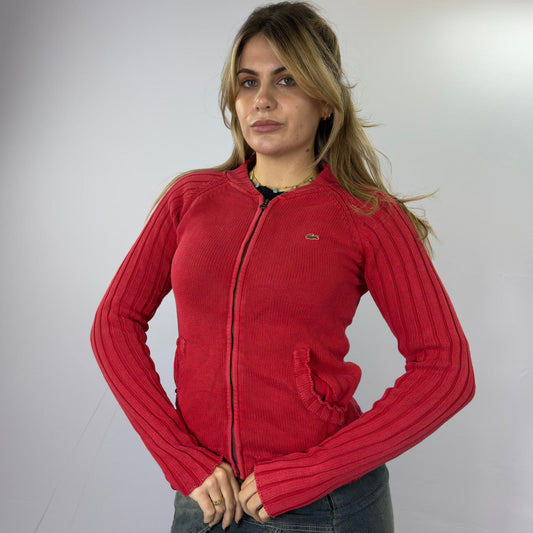 Red Ribbed Knit Zip-Up Jacket- SIZE S