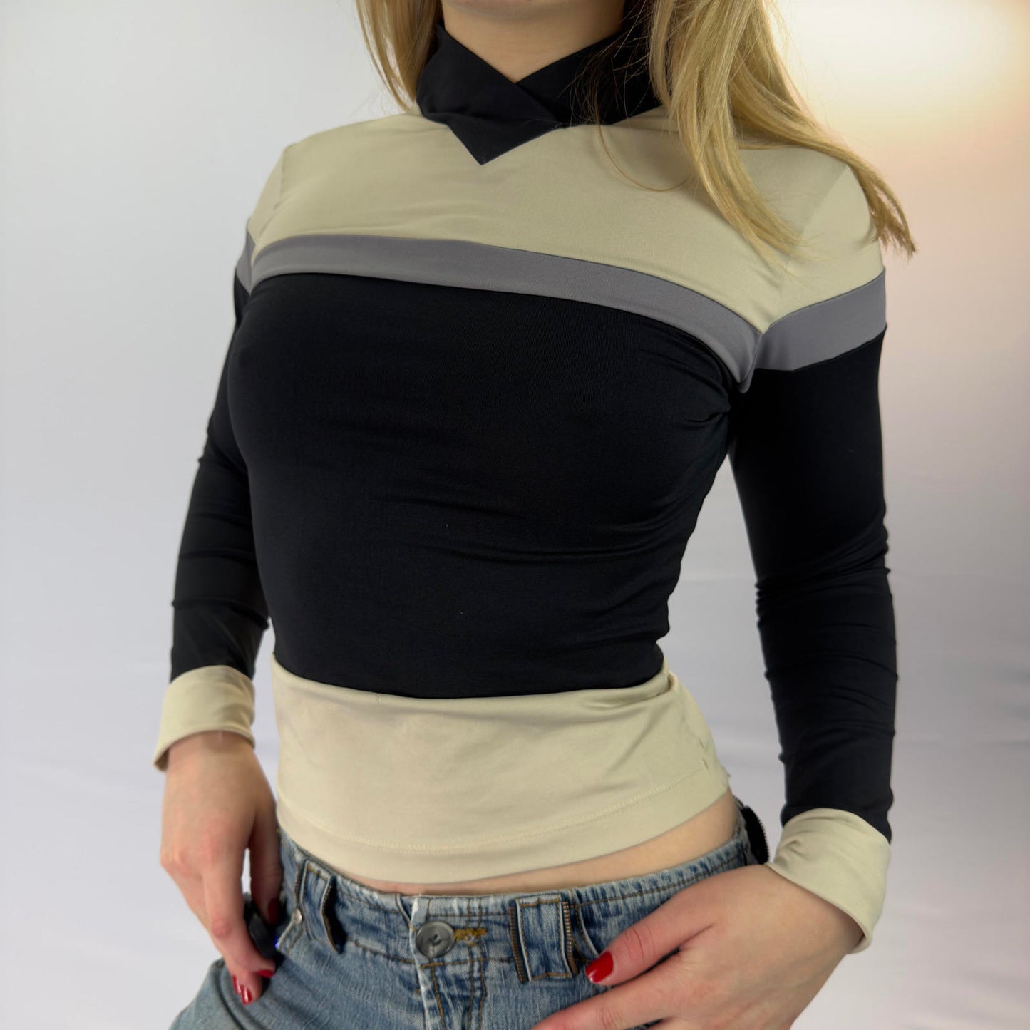 Women's Long Sleeve Colour Block Top- SIZE XS