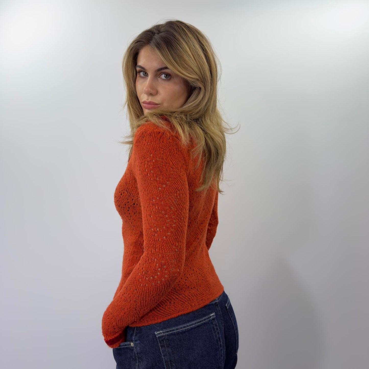 Ai Lov Iu Burnt Orange Wool Knit Long Sleeve Top- SIZE M