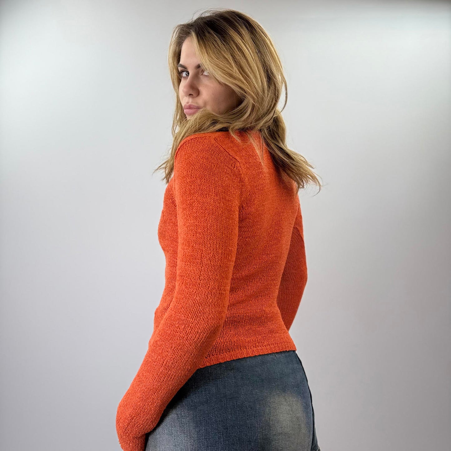 Orange V-Neck Long Sleeve Jumper- SIZE M