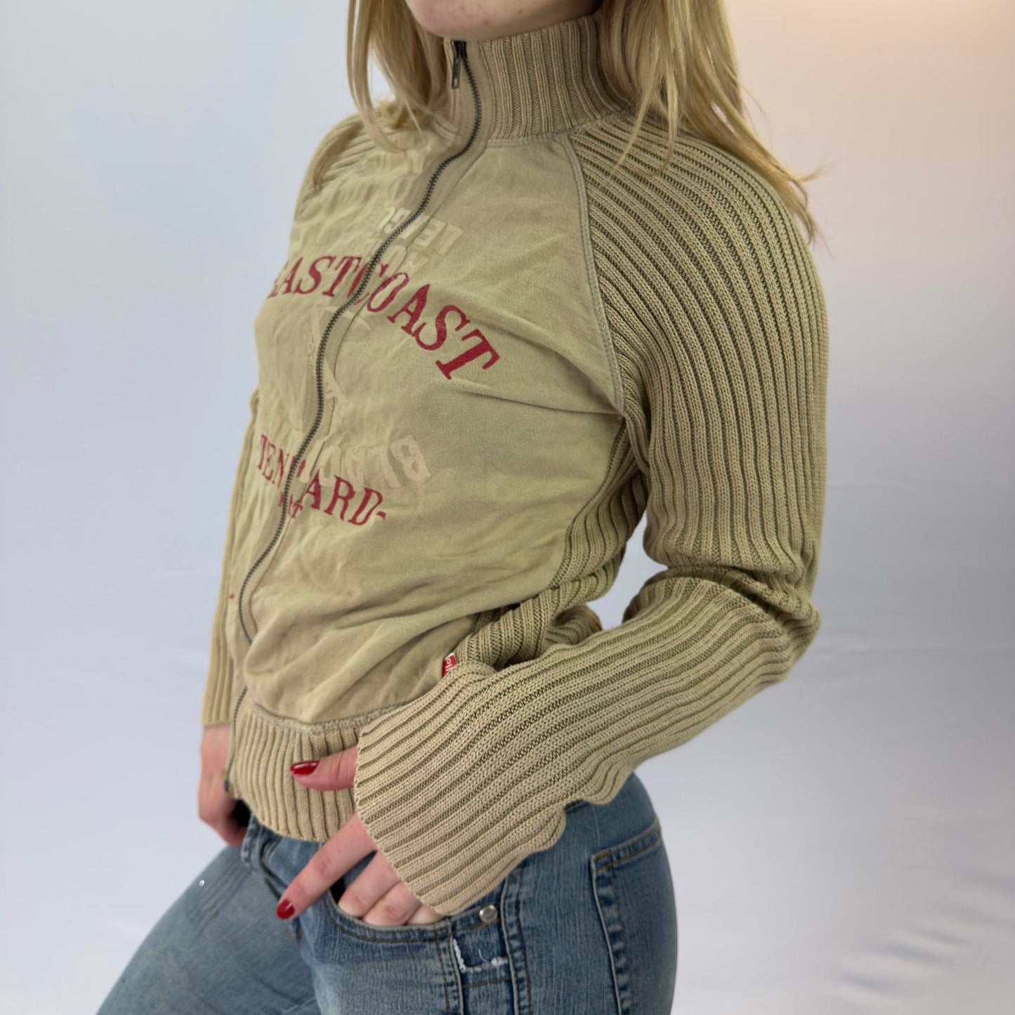 Mixtillo Beige Full Zip Knit Sweater- SIZE 12