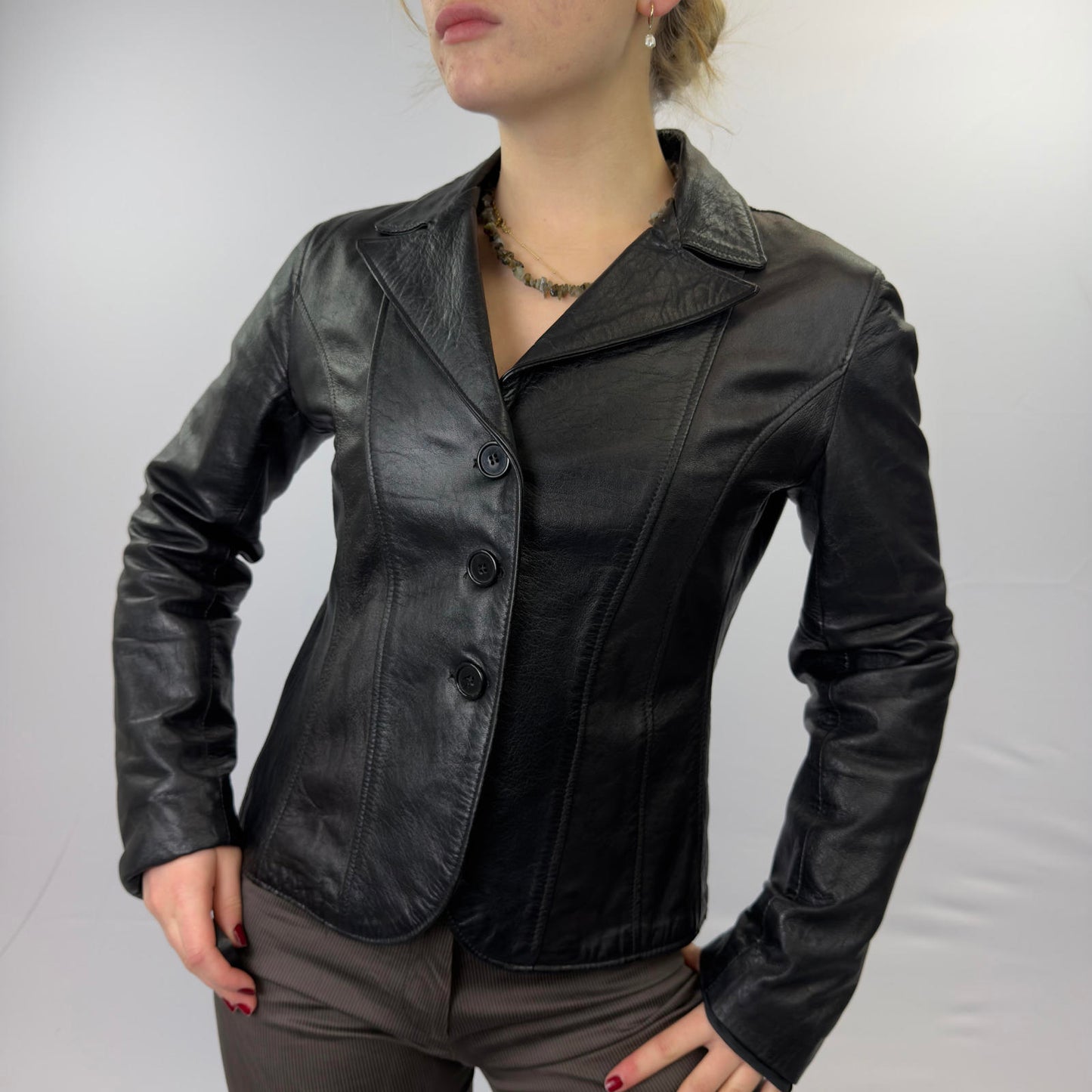 Andrews Black Leather Women's Blazer Jacket- SIZE S