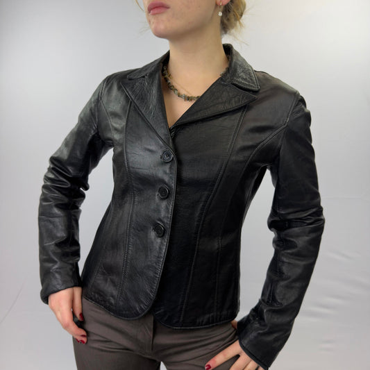 Andrews Black Leather Women's Blazer Jacket- SIZE S