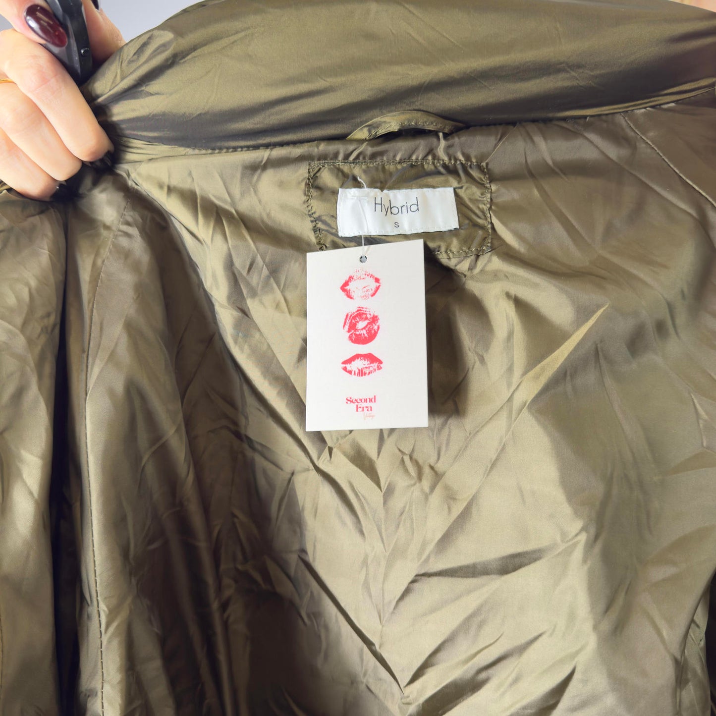 Hybris Olive Green Puffer Jacket with Knit Sleeve Cuffs- SIZE S