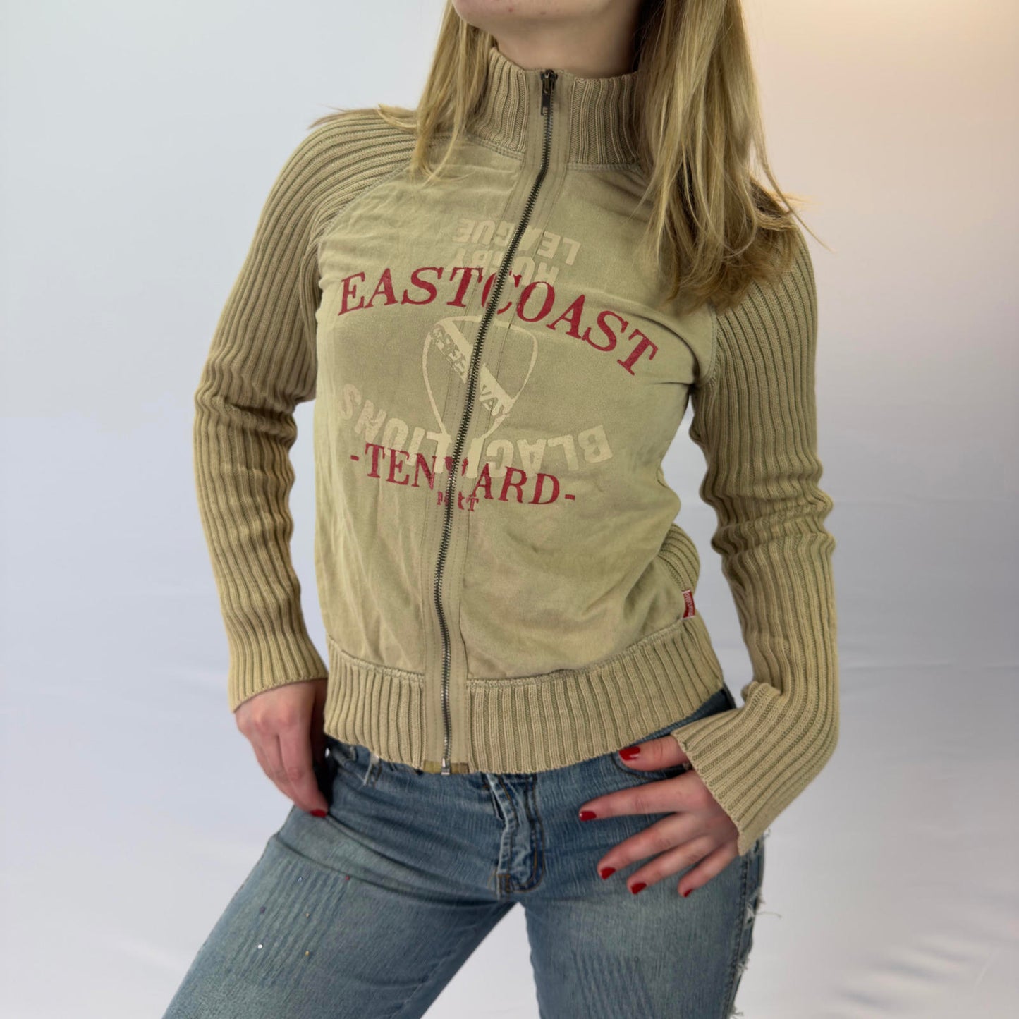 Mixtillo Beige Full Zip Knit Sweater- SIZE 12