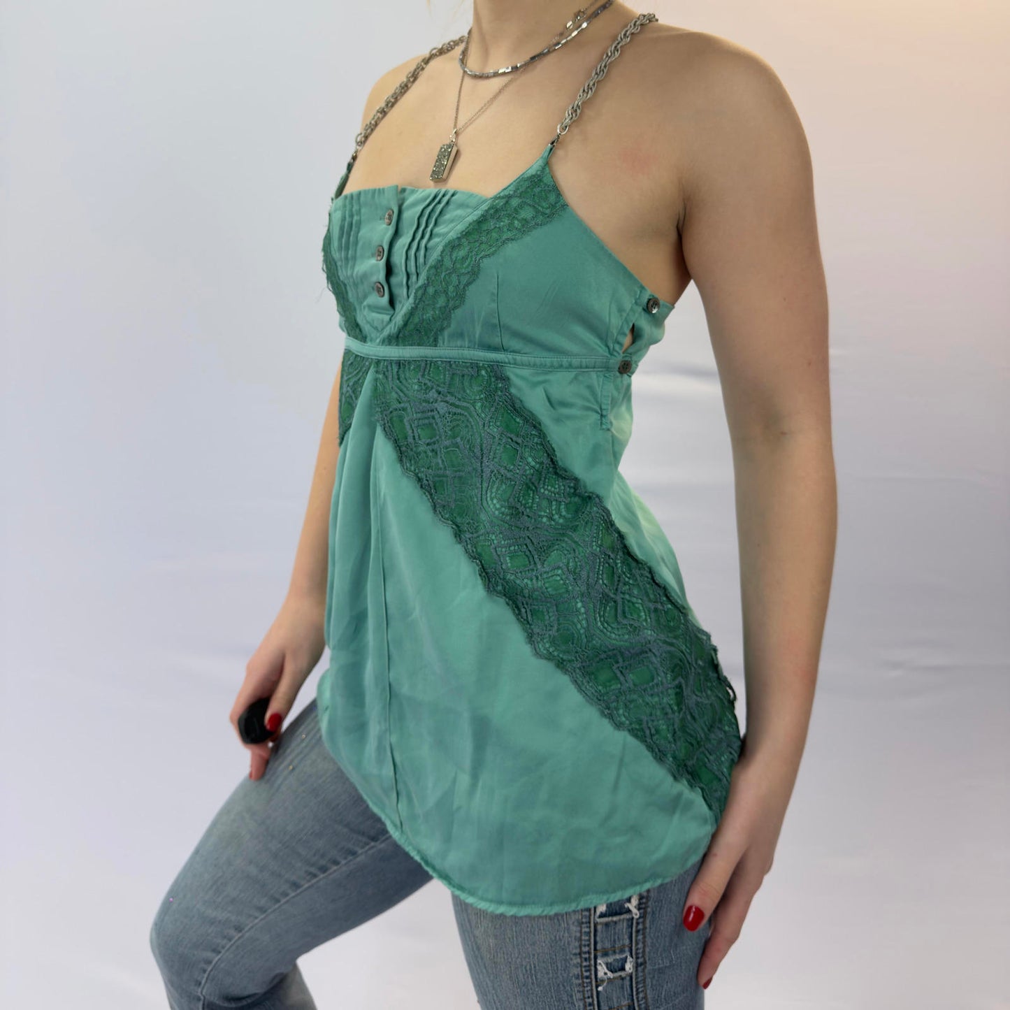 Patrizia Pepe Silk Green Lace Camisole Top- SIZE XS/S