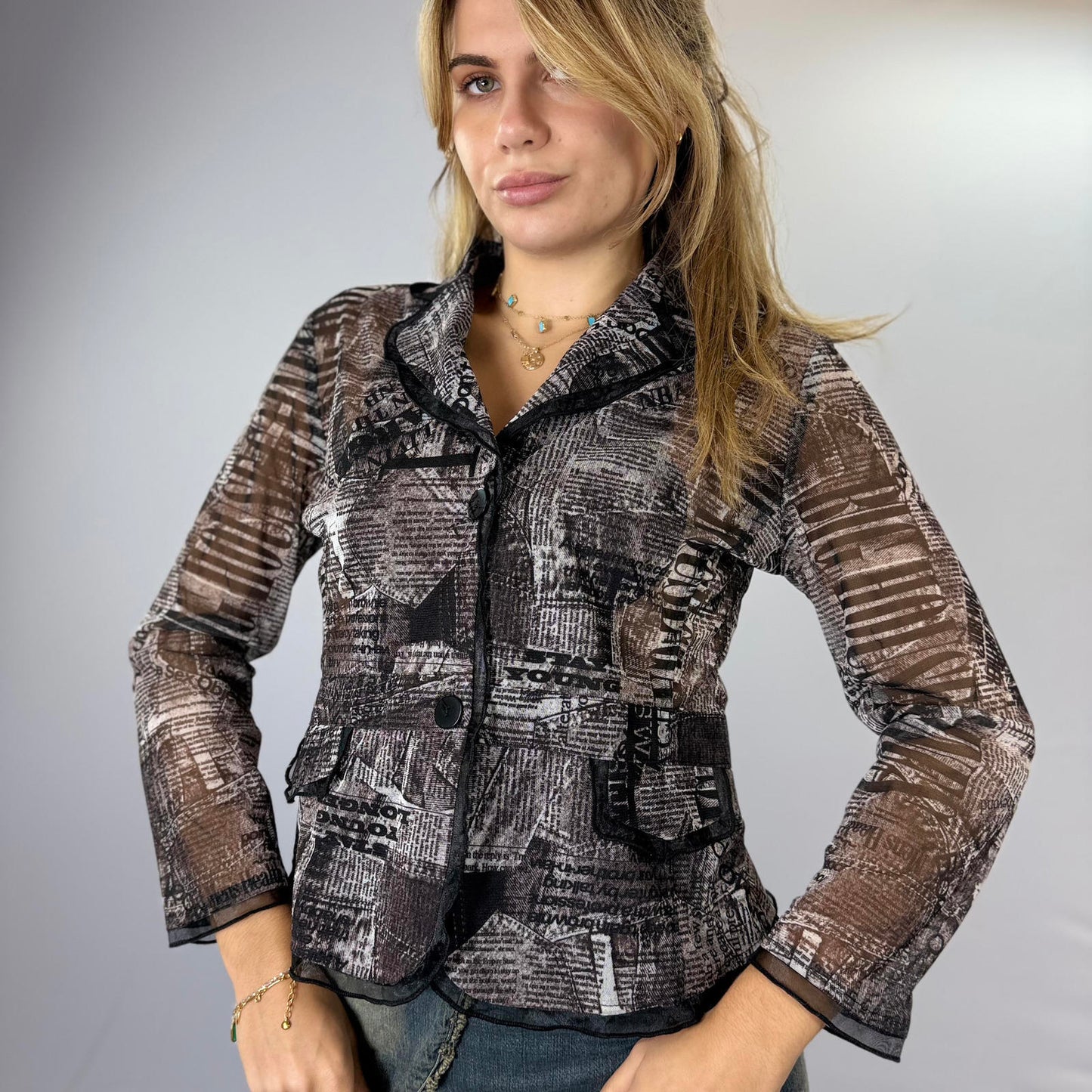 Gabin Printed Sheer Blazer Jacket- SIZE M