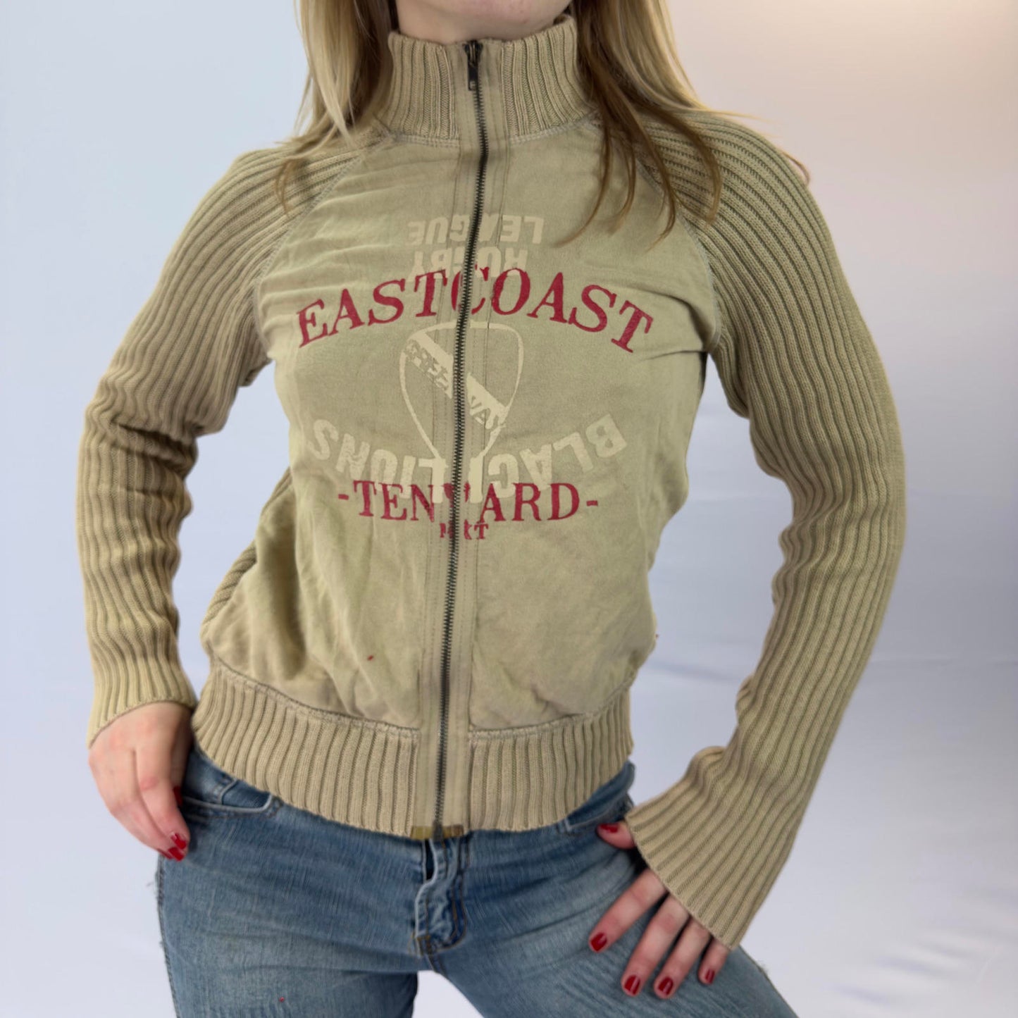 Mixtillo Beige Full Zip Knit Sweater- SIZE 12