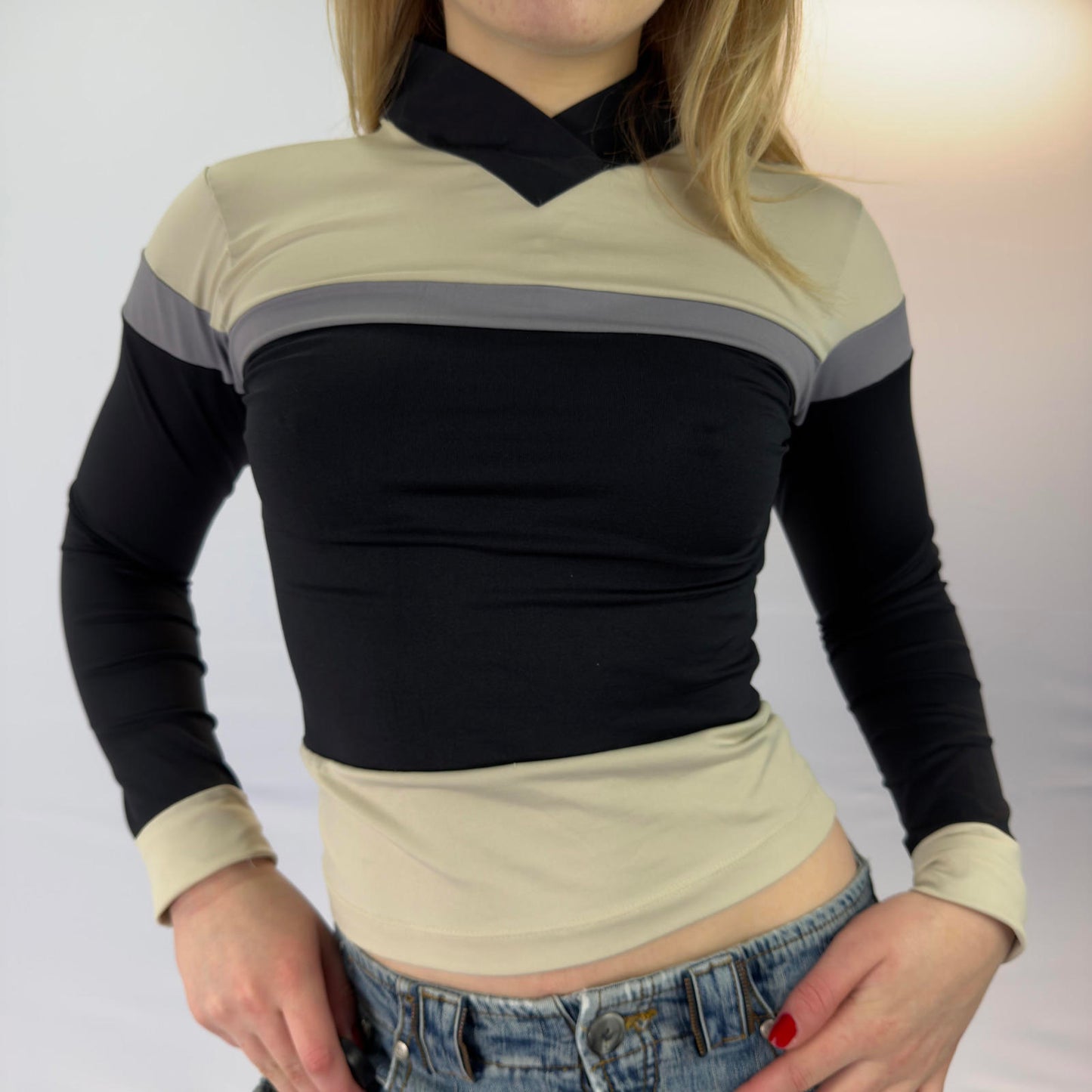 Women's Long Sleeve Colour Block Top- SIZE XS