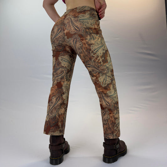 Pitats Casual Trousers with Brown Paisley Pattern- SIZE XS/S
