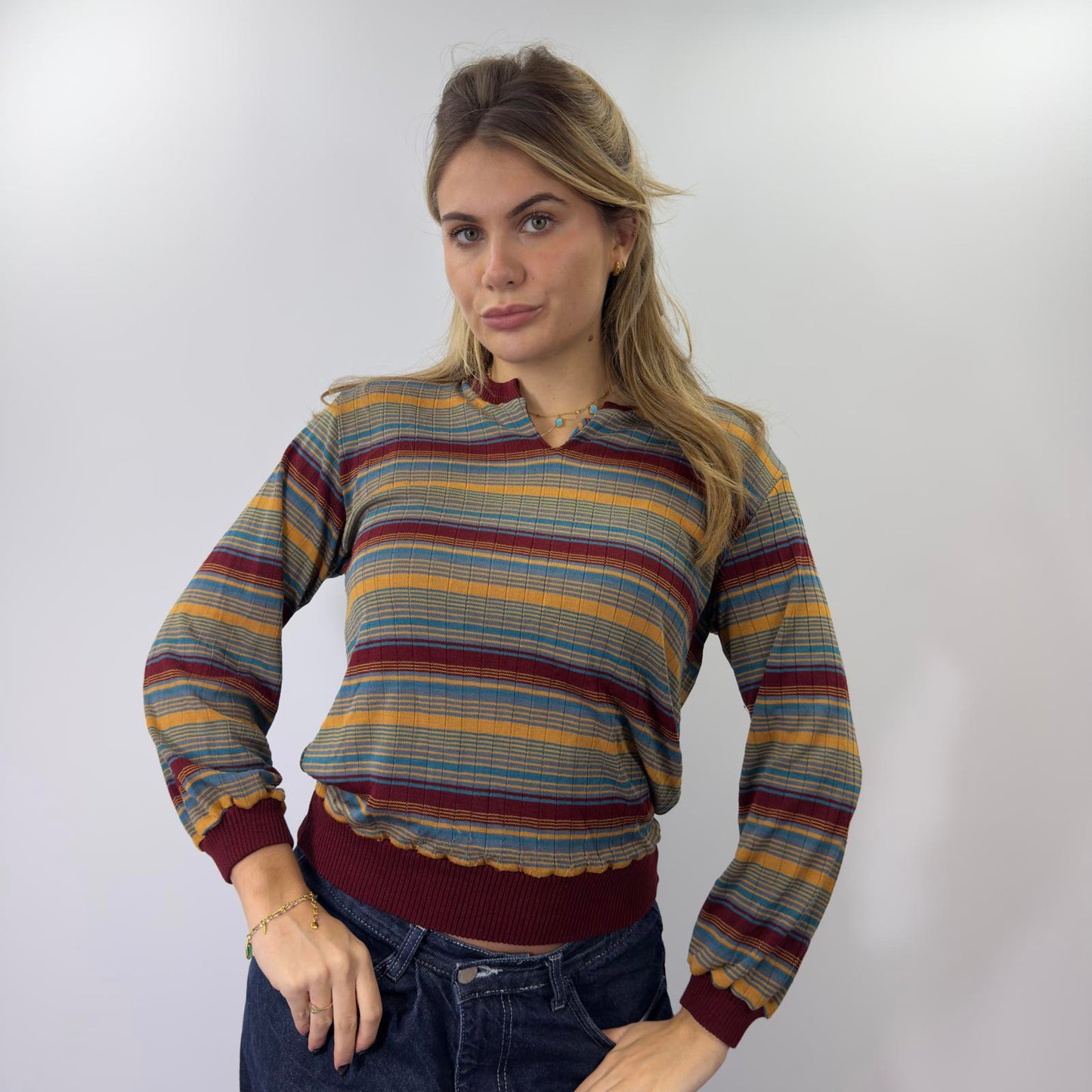 90s Striped Long Sleeve Jumper - SIZE M