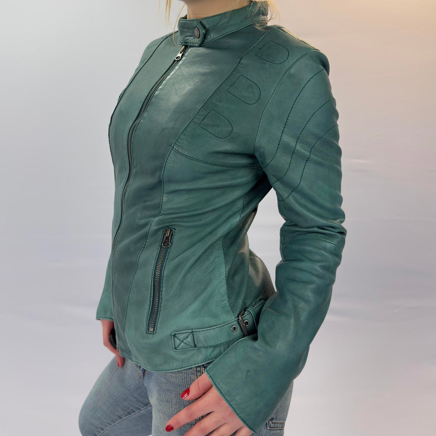 Street One Teal Green Leather Jacket- SIZE S