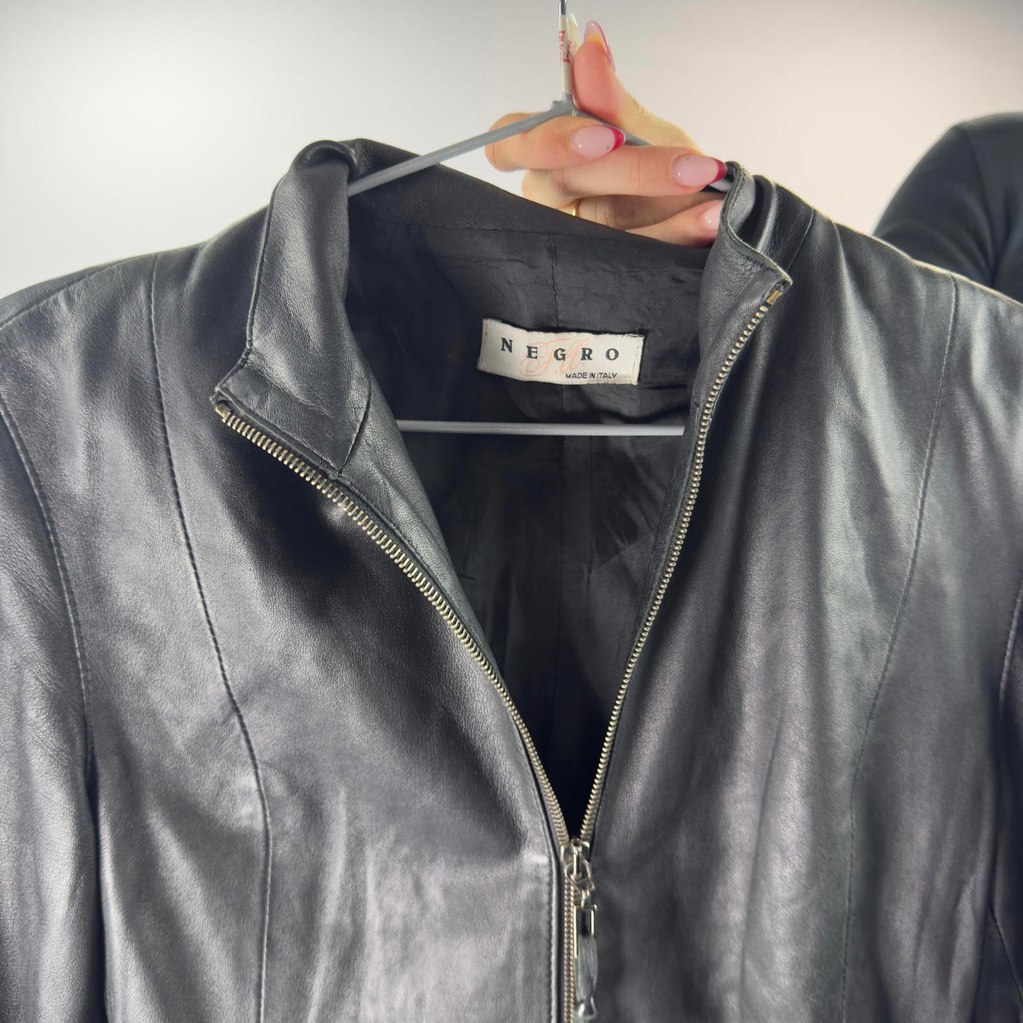 Made in Italy Women's Black Leather Jacket with Front Zip- SIZE S