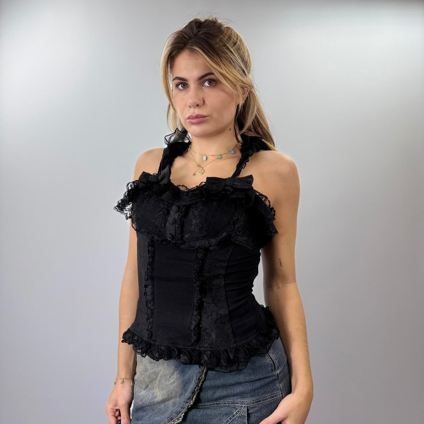 Kuronex Black Lace Corset Top- SIZE L