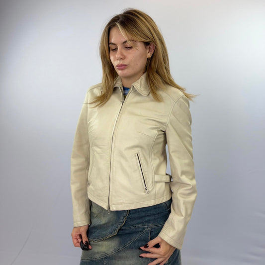 Zarro Cream Women's Leather Jacket- SIZE M