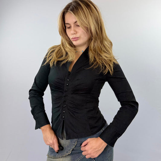 NaraCamicie Black Long Sleeve Ruched Front Blouse- Size S/M
