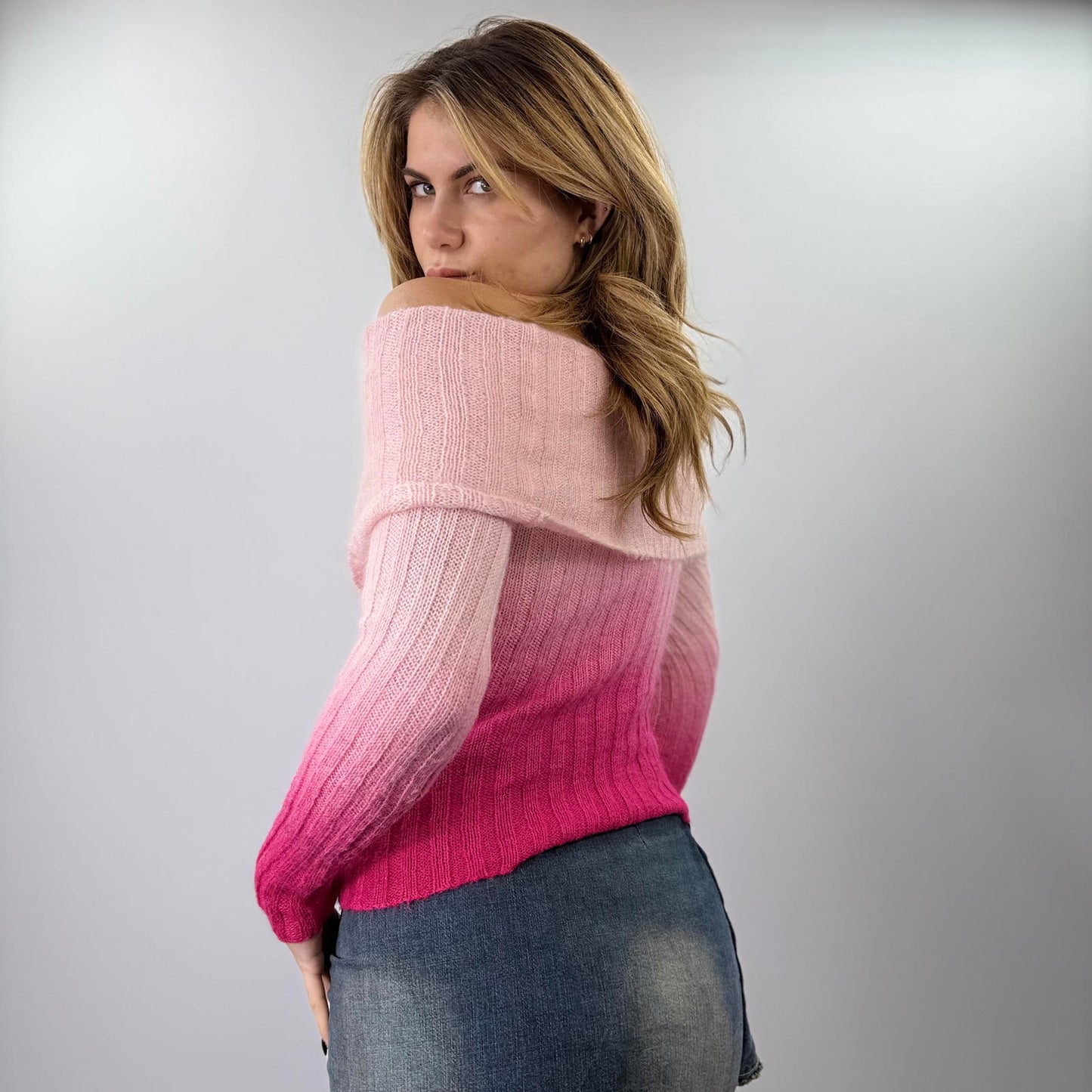 Moda International Women's Pink Ombre Off-Shoulder Knit - SIZE S